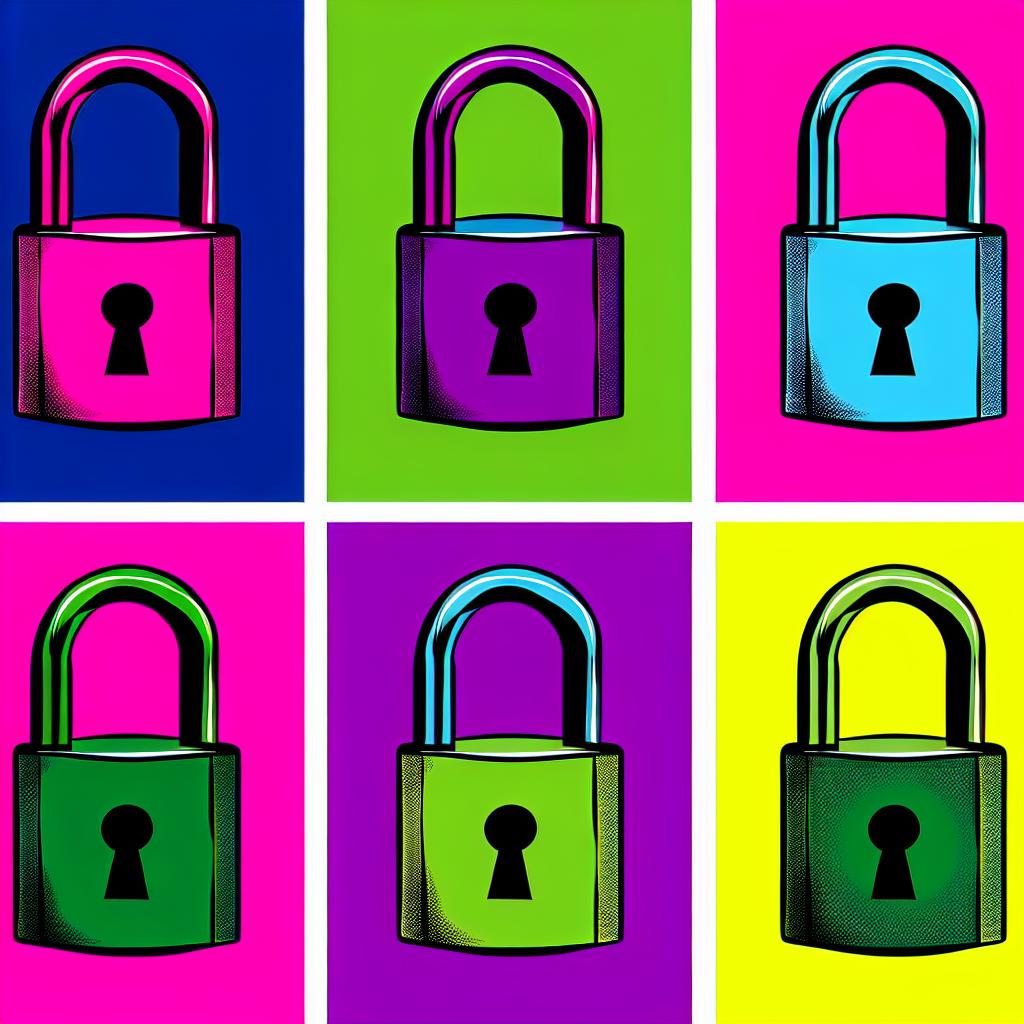 Lock over privacy illustration using grape, pink, green, blue, and yellow colors